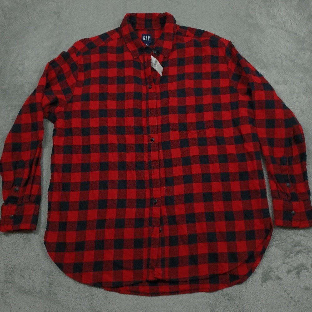 Gap Top Womens Small Red‎ Plaid Oversized Flannel Button Up Casual NWT